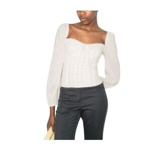 Reformation Isadora Puff Sleeve Top, White, Organic Cotton, Women's Size 8